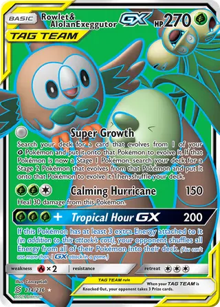 Carta Rowlet e Exeggutor de Alola GX