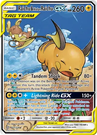 Carta Raichu e Raichu de Alola GX