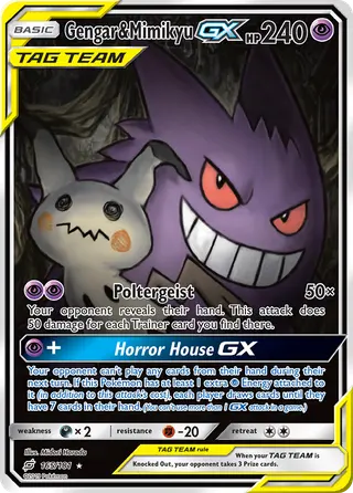 Carta Gengar e Mimikyu GX